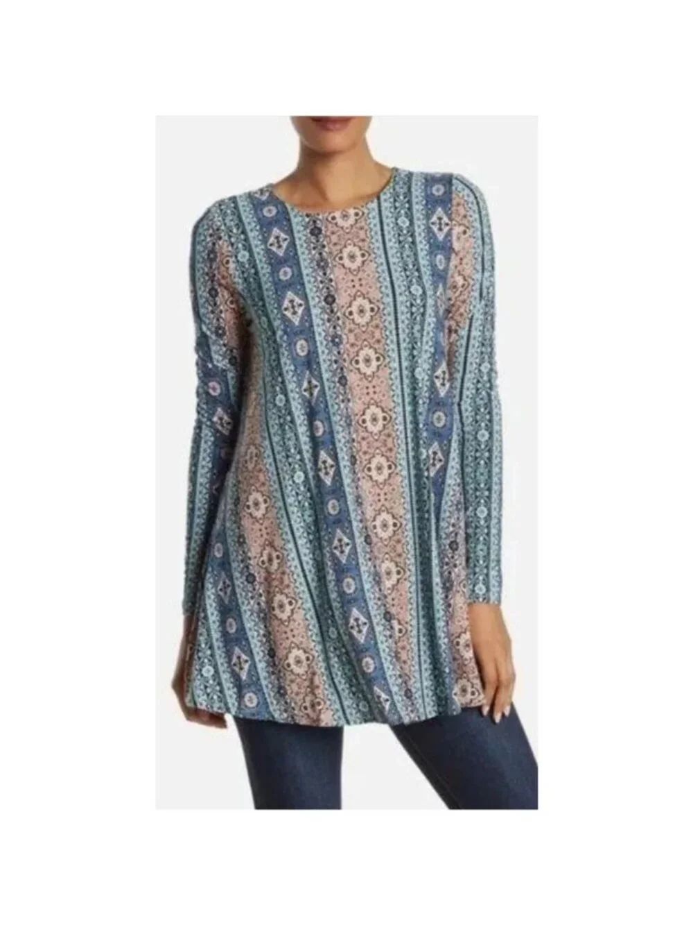 Show Me Your Mumu Tyler Womens Tunic Top S Blue Lucky Charmer Boho Swing EUC